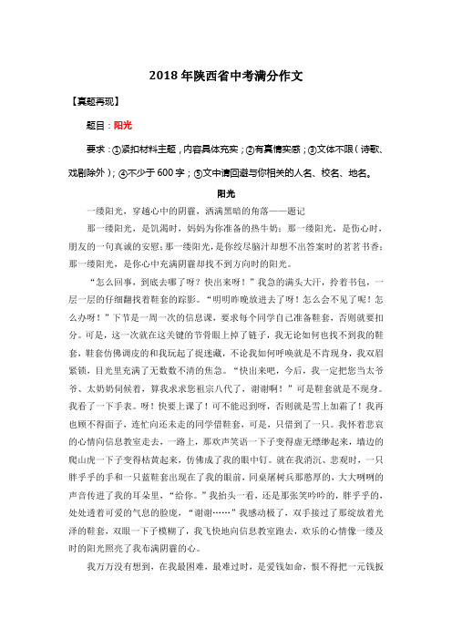 2018年陕西省中考满分作文《阳光》22