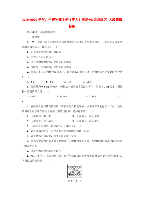 2019-2020学年九年级物理上册《浮力》同步 知识点练习 人教新课标版