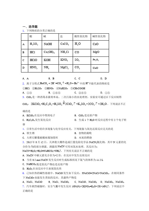 海南文昌中学高中化学必修一第一章《物质及其变化》经典题(专题培优)