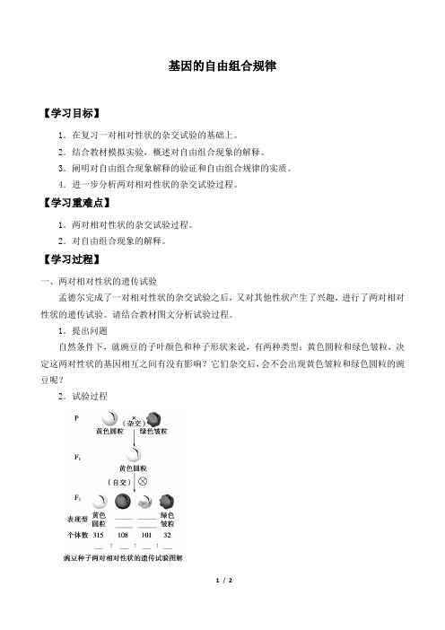 北师大版生物必修2：4.2 基因的自由组合规律  学案1