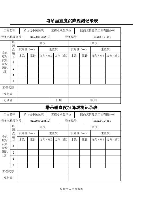 塔吊垂直度沉降观测记录表