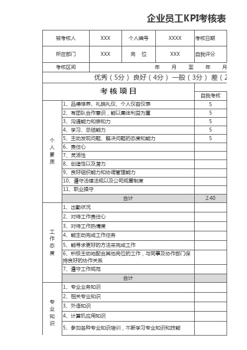 通用员工绩效考核通用Excel模板