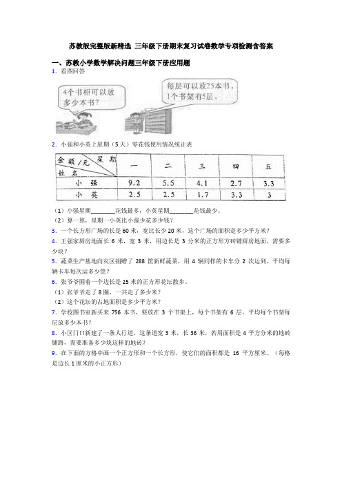 苏教版完整版新精选 三年级下册期末复习试卷数学专项检测含答案