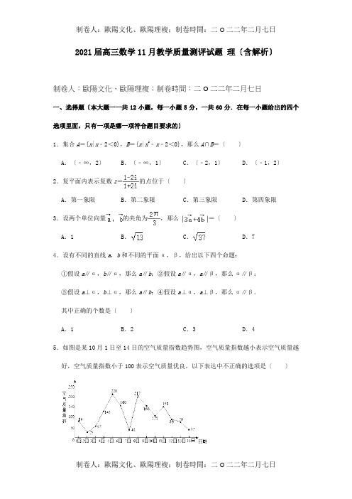 高三数学11月教学质量测评试题 理含解析 试题