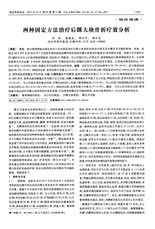 两种固定方法治疗后踝大块骨折疗效分析