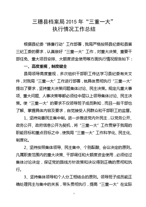 档案局2015年年度“三重一大”工作半年总结