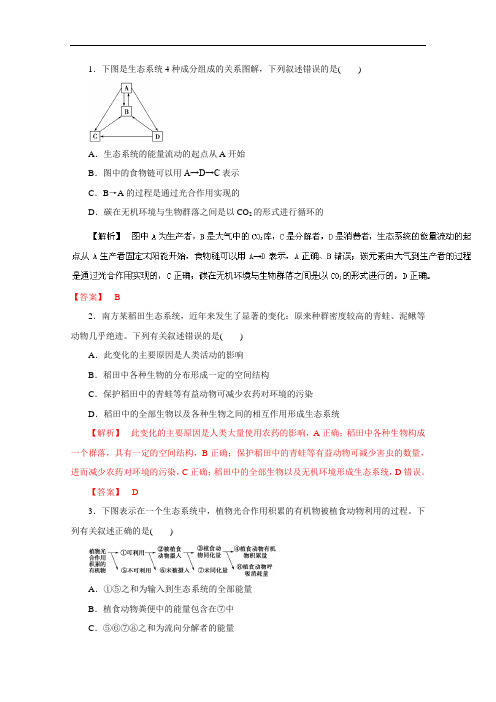 2016年高考生物命题猜想与仿真押题——专题14 生态系统和环境保护(仿真押题)(解析版) Word版含解析