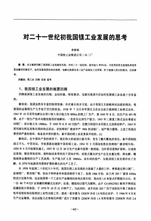 对二十一世纪初我国镁工业发展的思考