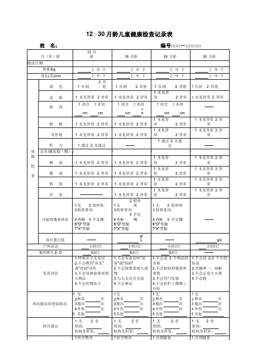 12~30月龄儿童健康检查记录表