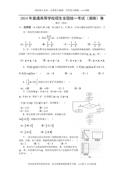 14年高考真题——理科数学(湖南卷)