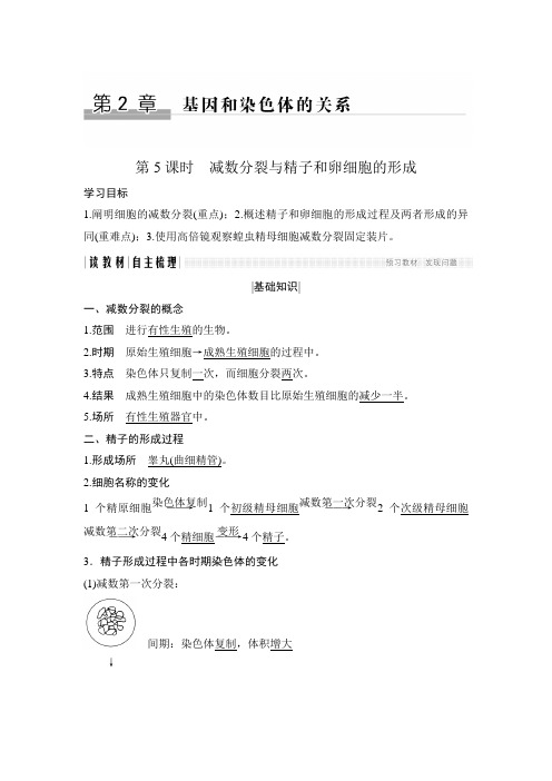 2017-2018学年同步备课一体资料之生物人教必修2讲义：第二章 基因与染色体的关系 第5课时 含答案 精品