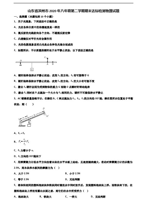 山东省滨州市2020年八年级第二学期期末达标检测物理试题含解析