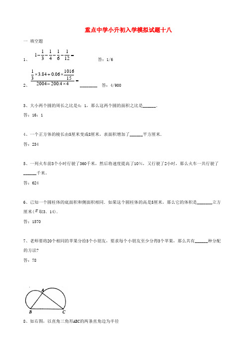 重点中学小升初数学入学模拟试题十八