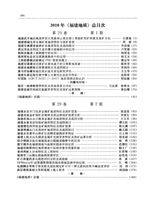 2010年《福建地质》总目次