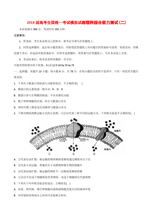 2018届高考全国统一考试模拟试题理科综合能力测试(二)(附详细解析)