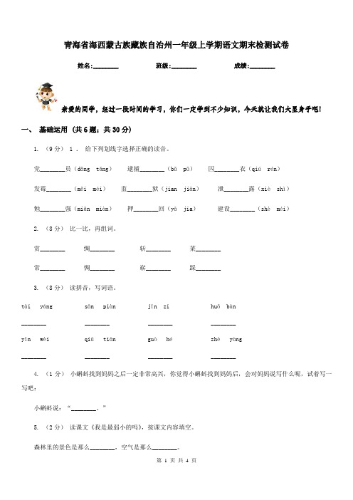 青海省海西蒙古族藏族自治州一年级上学期语文期末检测试卷