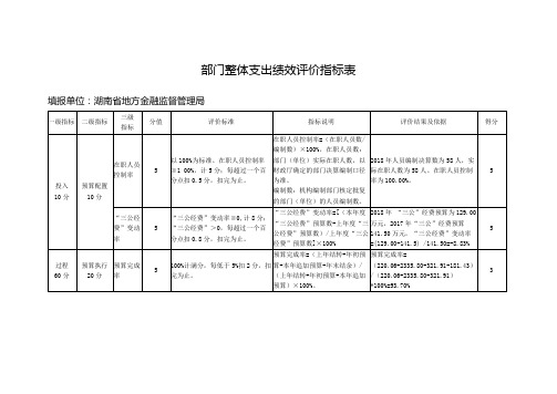 部门整体支出绩效评价指标表