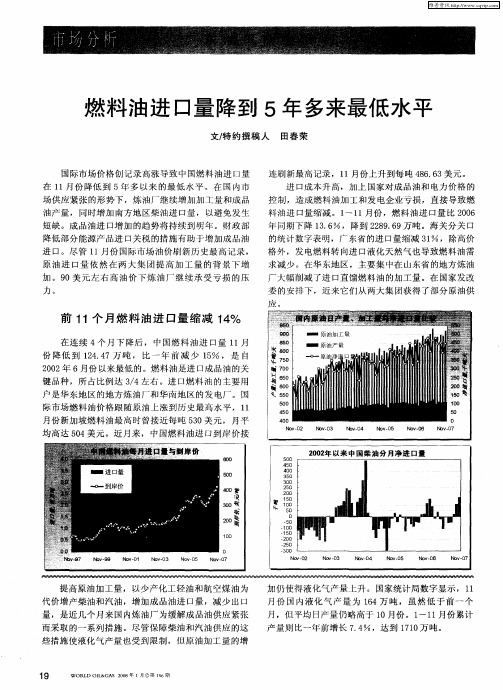 燃料油进口量降到5年多来最低水平