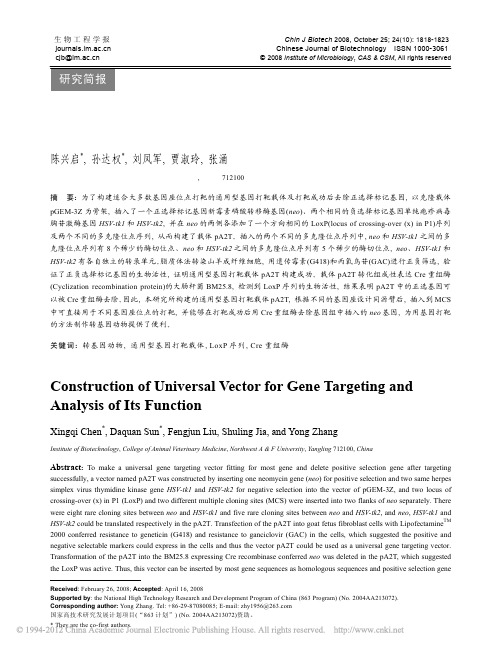 通用型基因打靶载体的构建及其功能鉴定_陈兴启