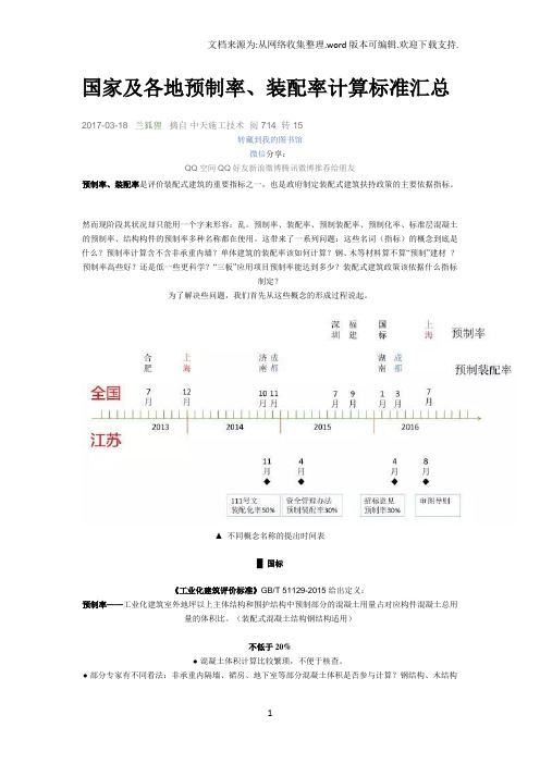 国家及各地预制率、装配率计算标准汇总