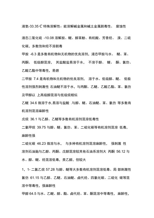 各种溶剂的沸点表