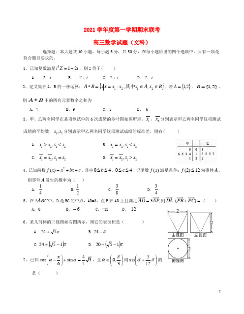 江西省赣州市六校2021届高三数学上学期期末联考试题 文 新人教A版