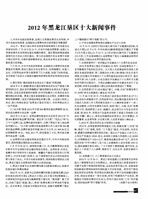 2012年黑龙江垦区十大新闻事件