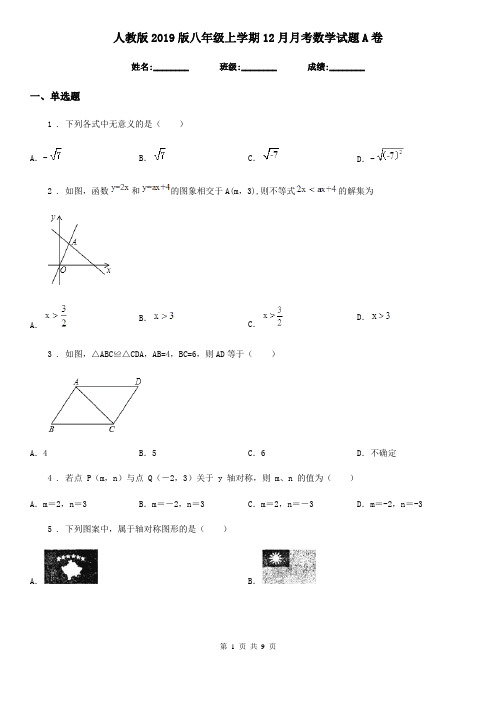 人教版2019版八年级上学期12月月考数学试题A卷