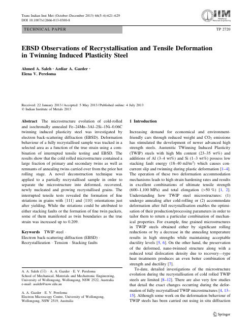 EBSD Observations of Recrystallisation and Tensile Deformation in Twinning Induced Plasticity Steel