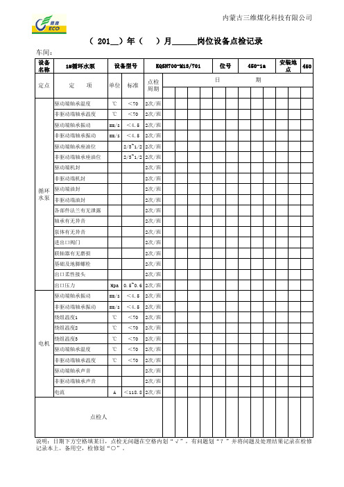 某化工企业设备点检记录模板2