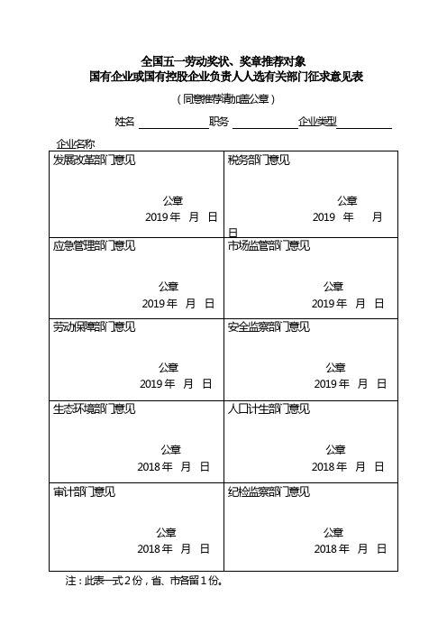 全国五一劳动奖状奖章推荐对象