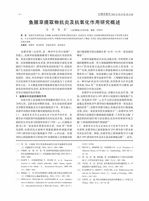 鱼腥草提取物抗炎及抗氧化作用研究概述