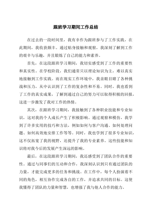 跟班学习期间工作总结