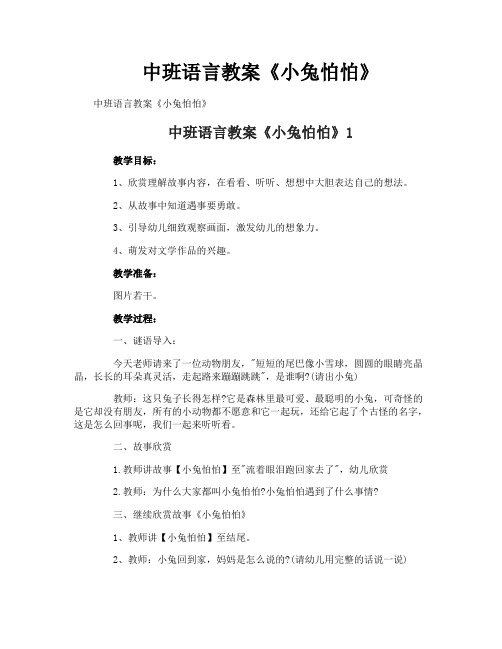 中班语言教案《小兔怕怕》