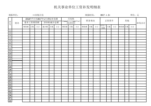 机关事业单位工资补发明细表