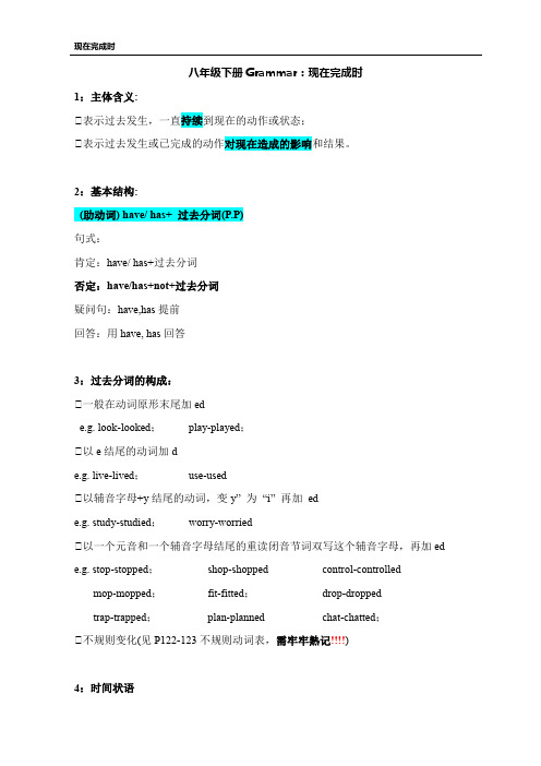 牛津译林版英语八年级下册 Unit1 Grammar:现在完成时概括讲解及巩固提高训练