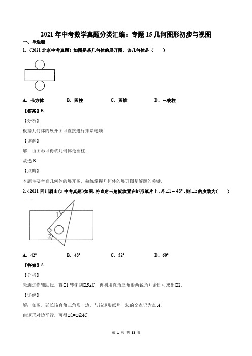 2021年中考数学真题分类汇编：专题15几何图形初步与视图(解析版)