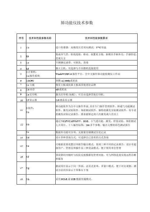 肺功能仪技术参数