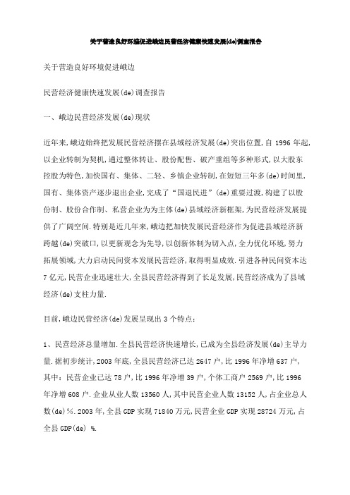 营造良好环境促进峨边民营经济健康快速发展的调查报告