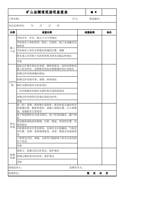 矿山法隧道现场巡查报表