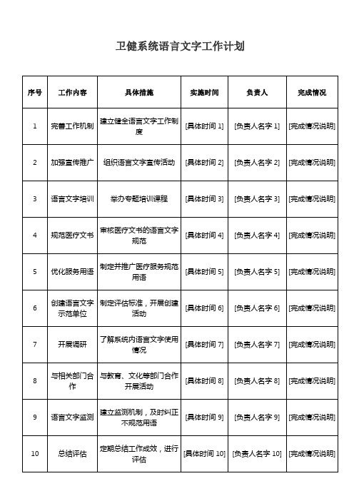 卫健系统语言文字工作计划