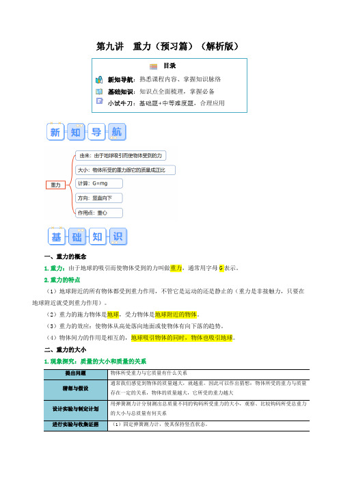 第九讲  重力【寒假自学课】2024年八年级物理寒假提升学与练