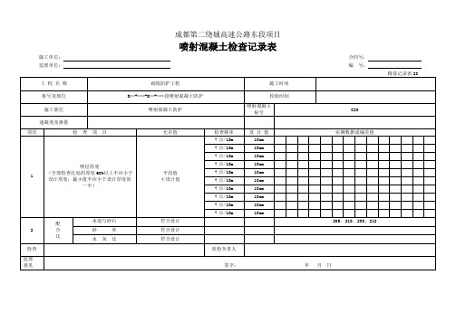 喷射混凝土检查记录表