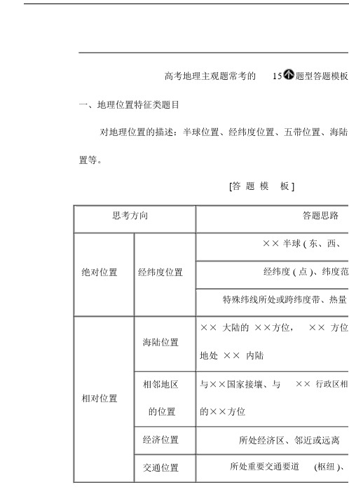 高中高考地理主观题常考的15个题型答题实用模板.docx