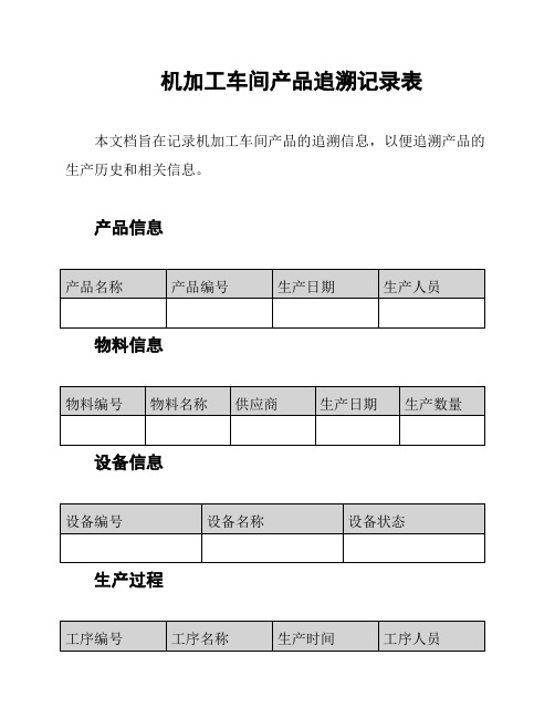 机加工车间产品追溯记录表