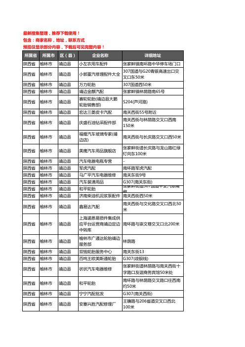 新版陕西省榆林市靖边县汽车用品企业公司商家户名录单联系方式地址大全150家