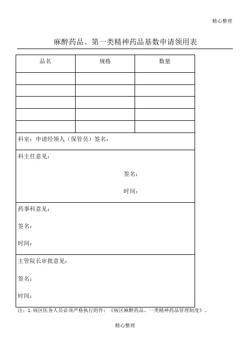 麻醉药品、第一类精神药品基数申请领用表格模板