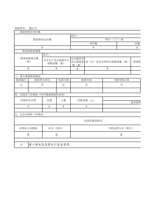 安全生产事故隐患排查治理情况统计表