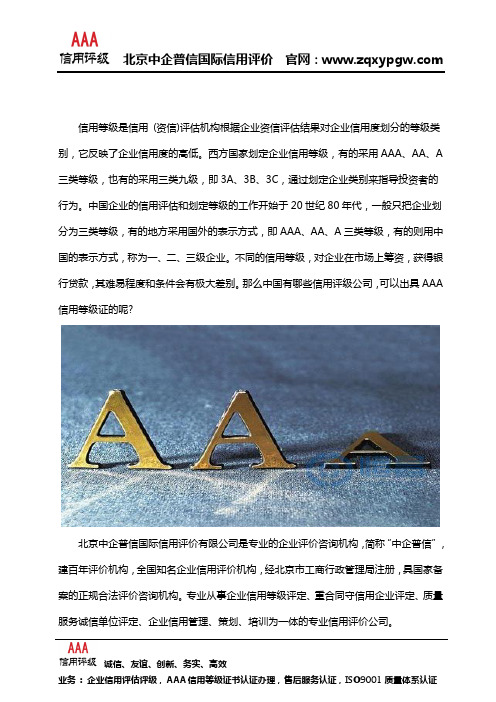 中国有哪些信用评级公司-可以出具AAA信用等级证的