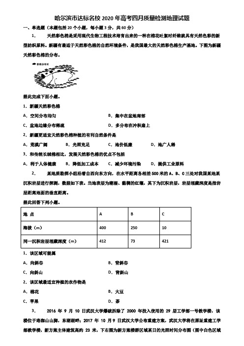 哈尔滨市达标名校2020年高考四月质量检测地理试题含解析